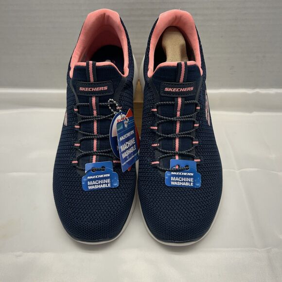 Skechers Summits Cool Classic Slip-On Sneaker Women Sz 9 Wide Fit Navy Pink NEW - Picture 7 of 9
